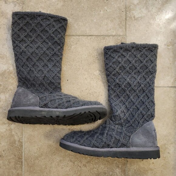 Ugg Lattice Cardy knit gray boots women's in size 5 - Picture 3 of 7